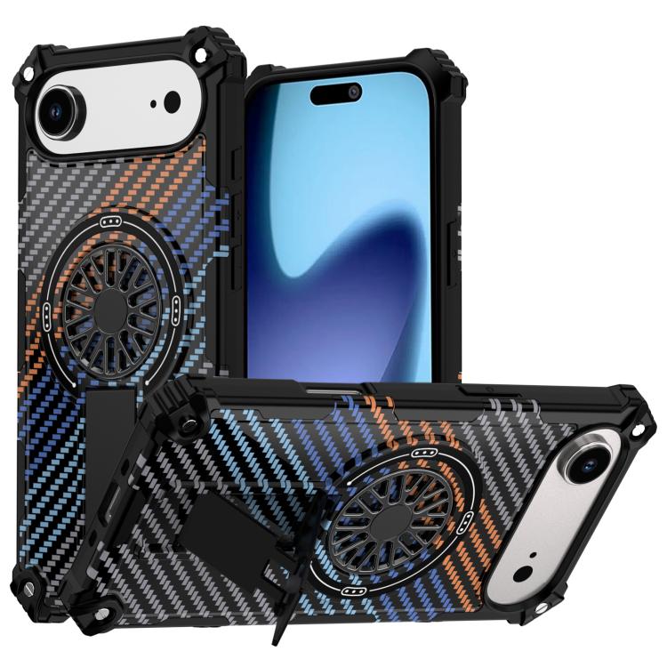For iPhone Air Camouflage Kickstand Rotating Shaft MagSafe Phone Case(Carbon Fiber Rainbow) - iPhone Air Cases by buy2fix | Online Shopping UK | buy2fix