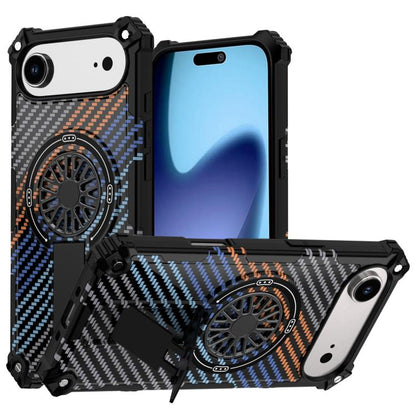 For iPhone Air Camouflage Kickstand Rotating Shaft MagSafe Phone Case(Carbon Fiber Rainbow) - iPhone Air Cases by buy2fix | Online Shopping UK | buy2fix