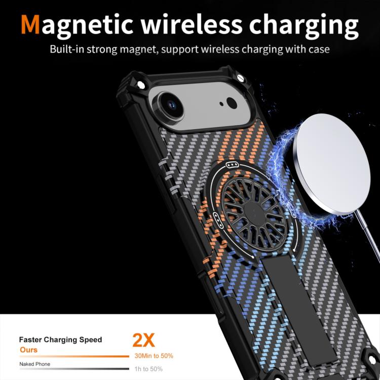 For iPhone Air Camouflage Kickstand Rotating Shaft MagSafe Phone Case(Carbon Fiber Rainbow) - iPhone Air Cases by buy2fix | Online Shopping UK | buy2fix