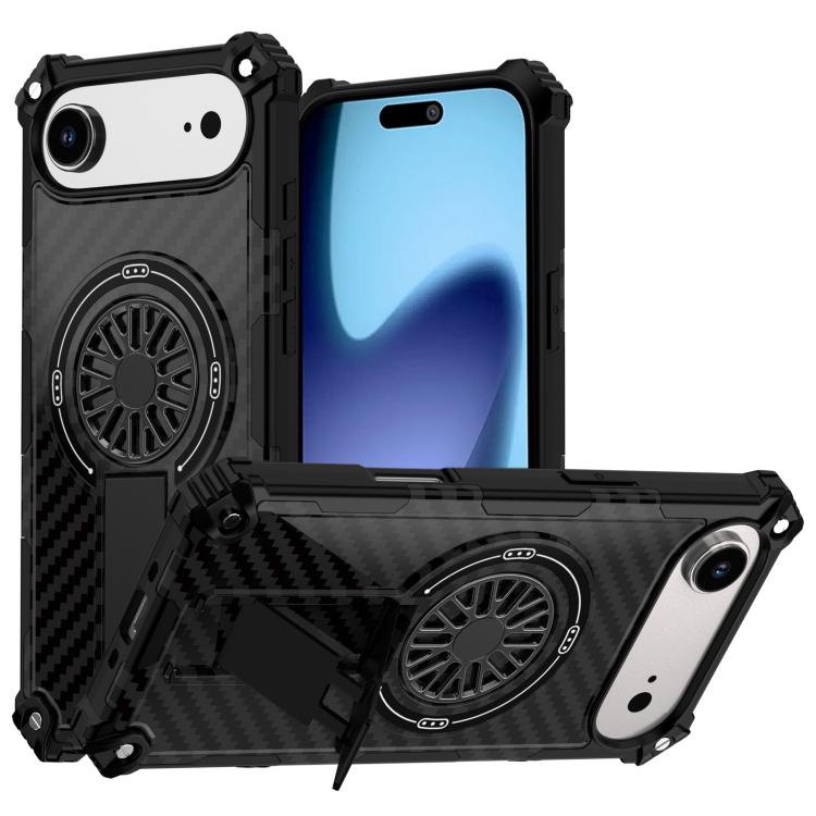 For iPhone Air Camouflage Kickstand Rotating Shaft MagSafe Phone Case(Carbon Fiber Black) - iPhone Air Cases by buy2fix | Online Shopping UK | buy2fix