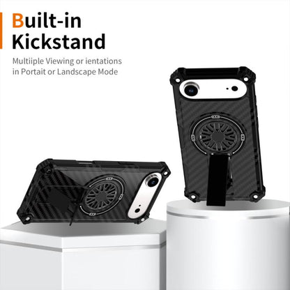 For iPhone Air Camouflage Kickstand Rotating Shaft MagSafe Phone Case(Carbon Fiber Black) - iPhone Air Cases by buy2fix | Online Shopping UK | buy2fix