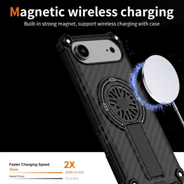 For iPhone Air Camouflage Kickstand Rotating Shaft MagSafe Phone Case(Carbon Fiber Black) - iPhone Air Cases by buy2fix | Online Shopping UK | buy2fix