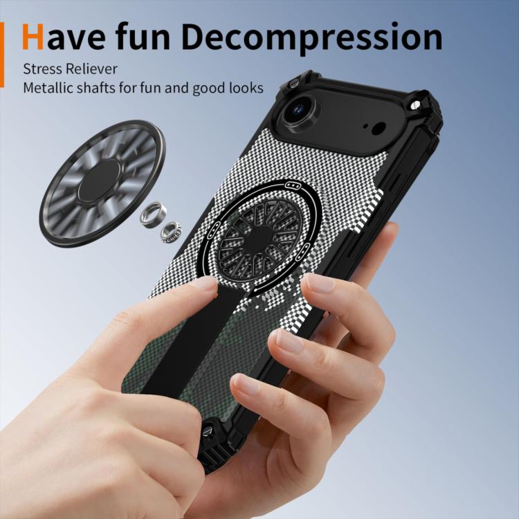 For iPhone Air Camouflage Kickstand Rotating Shaft MagSafe Phone Case(Carbon Fiber Black) - iPhone Air Cases by buy2fix | Online Shopping UK | buy2fix