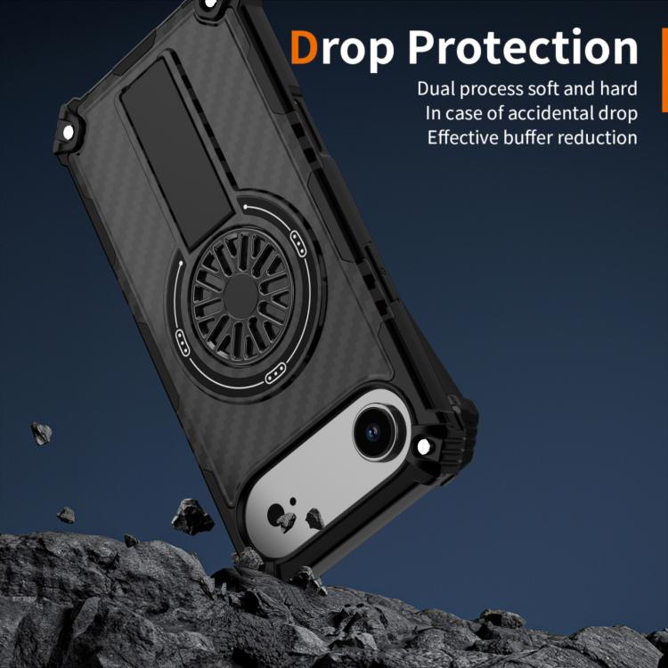 For iPhone Air Camouflage Kickstand Rotating Shaft MagSafe Phone Case(Carbon Fiber Black) - iPhone Air Cases by buy2fix | Online Shopping UK | buy2fix