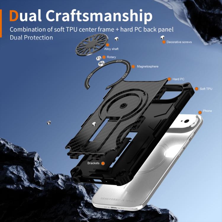 For iPhone Air Camouflage Kickstand Rotating Shaft MagSafe Phone Case(Carbon Fiber Black) - iPhone Air Cases by buy2fix | Online Shopping UK | buy2fix