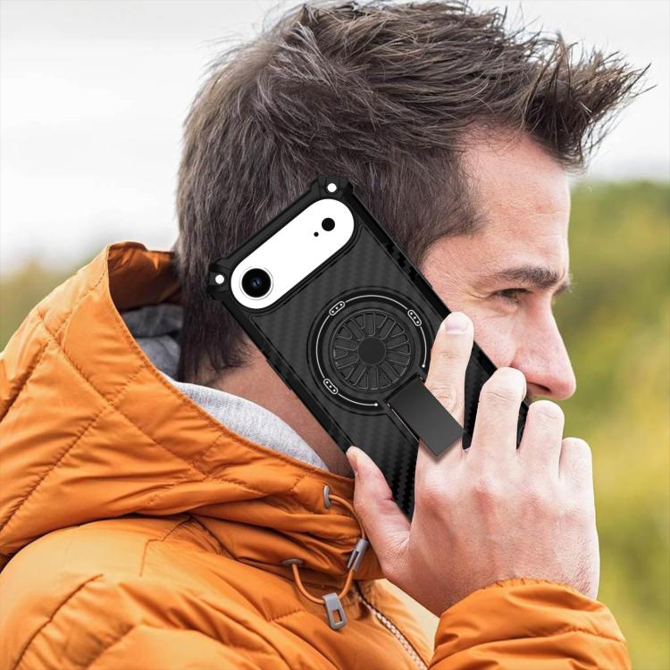 For iPhone Air Camouflage Kickstand Rotating Shaft MagSafe Phone Case(Carbon Fiber Black) - iPhone Air Cases by buy2fix | Online Shopping UK | buy2fix