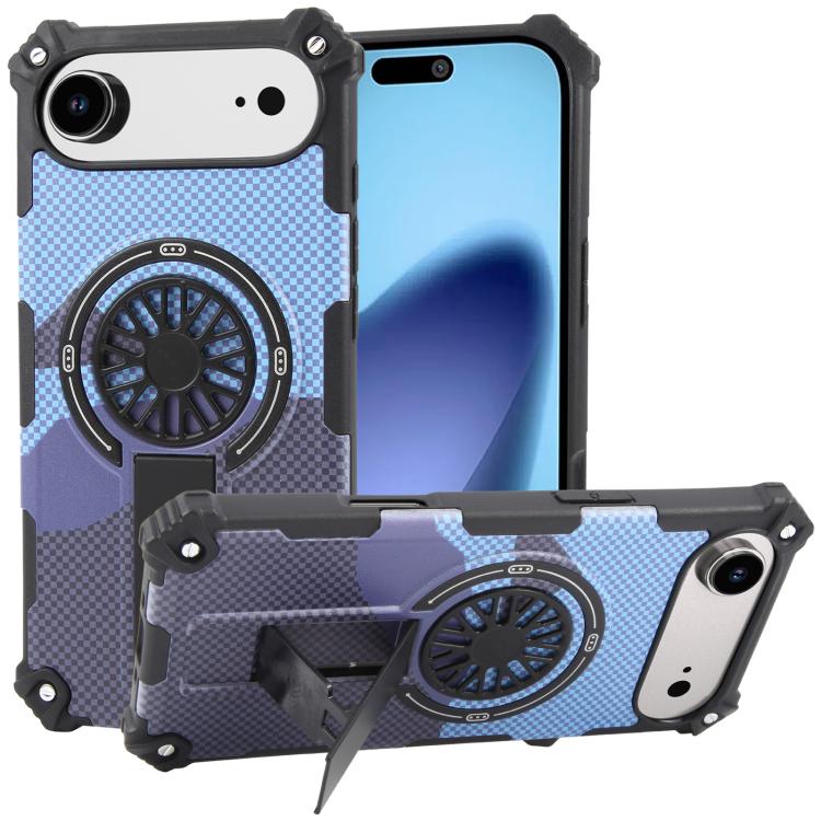 For iPhone Air Camouflage Kickstand Rotating Shaft MagSafe Phone Case(Carbon Fiber Sky Blue) - iPhone Air Cases by buy2fix | Online Shopping UK | buy2fix