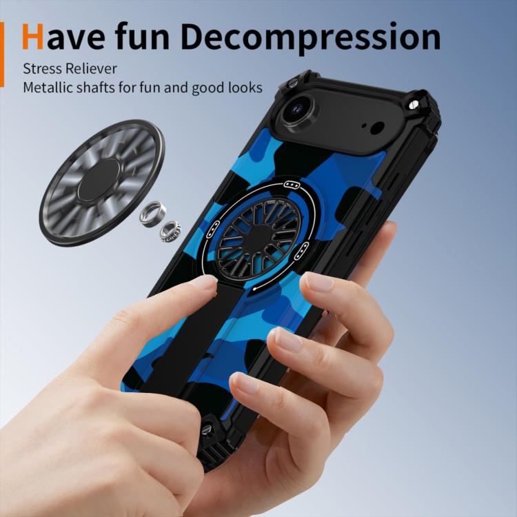 For iPhone Air Camouflage Kickstand Rotating Shaft MagSafe Phone Case(Carbon Fiber Sky Blue) - iPhone Air Cases by buy2fix | Online Shopping UK | buy2fix