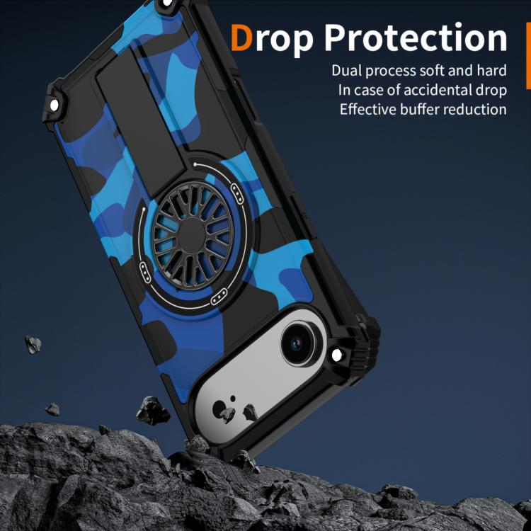 For iPhone Air Camouflage Kickstand Rotating Shaft MagSafe Phone Case(Carbon Fiber Sky Blue) - iPhone Air Cases by buy2fix | Online Shopping UK | buy2fix