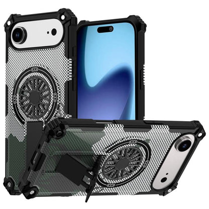 For iPhone Air Camouflage Kickstand Rotating Shaft MagSafe Phone Case(Carbon Fiber Grey) - iPhone Air Cases by buy2fix | Online Shopping UK | buy2fix