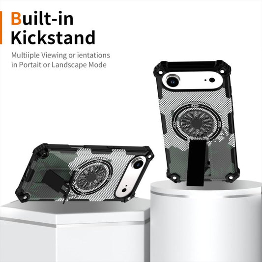 For iPhone Air Camouflage Kickstand Rotating Shaft MagSafe Phone Case(Carbon Fiber Grey) - iPhone Air Cases by buy2fix | Online Shopping UK | buy2fix