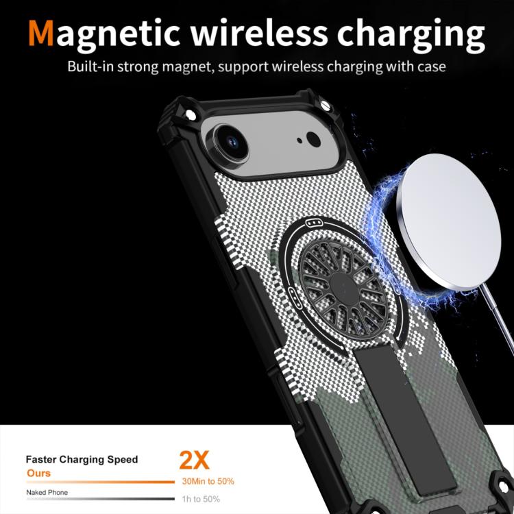 For iPhone Air Camouflage Kickstand Rotating Shaft MagSafe Phone Case(Carbon Fiber Grey) - iPhone Air Cases by buy2fix | Online Shopping UK | buy2fix