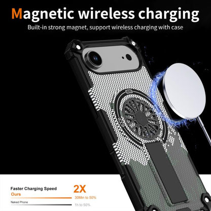 For iPhone Air Camouflage Kickstand Rotating Shaft MagSafe Phone Case(Carbon Fiber Grey) - iPhone Air Cases by buy2fix | Online Shopping UK | buy2fix