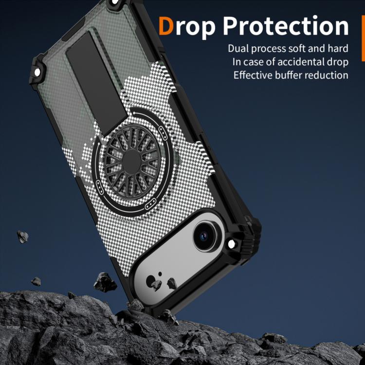 For iPhone Air Camouflage Kickstand Rotating Shaft MagSafe Phone Case(Carbon Fiber Grey) - iPhone Air Cases by buy2fix | Online Shopping UK | buy2fix