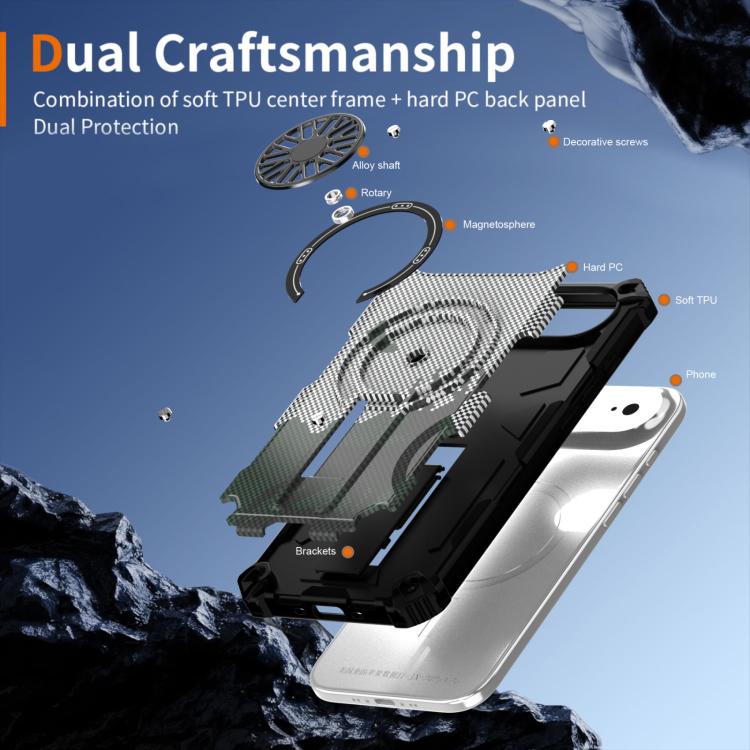 For iPhone Air Camouflage Kickstand Rotating Shaft MagSafe Phone Case(Carbon Fiber Grey) - iPhone Air Cases by buy2fix | Online Shopping UK | buy2fix