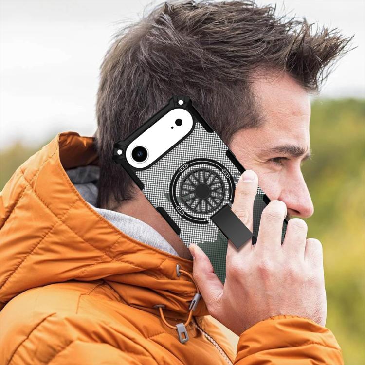 For iPhone Air Camouflage Kickstand Rotating Shaft MagSafe Phone Case(Carbon Fiber Grey) - iPhone Air Cases by buy2fix | Online Shopping UK | buy2fix