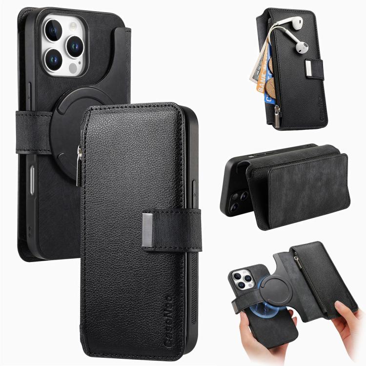 For iPhone 16 Pro Max CaseNeo MagSafe RFID Anti-theft Zipper Wallet Retro Leather Phone Case(Black) - iPhone 16 Pro Max Cases by CaseNeo | Online Shopping UK | buy2fix