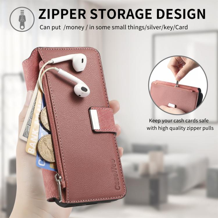 For iPhone 16 Plus CaseNeo MagSafe RFID Anti-theft Zipper Wallet Retro Leather Phone Case(Pink) - iPhone 16 Plus Cases by CaseNeo | Online Shopping UK | buy2fix