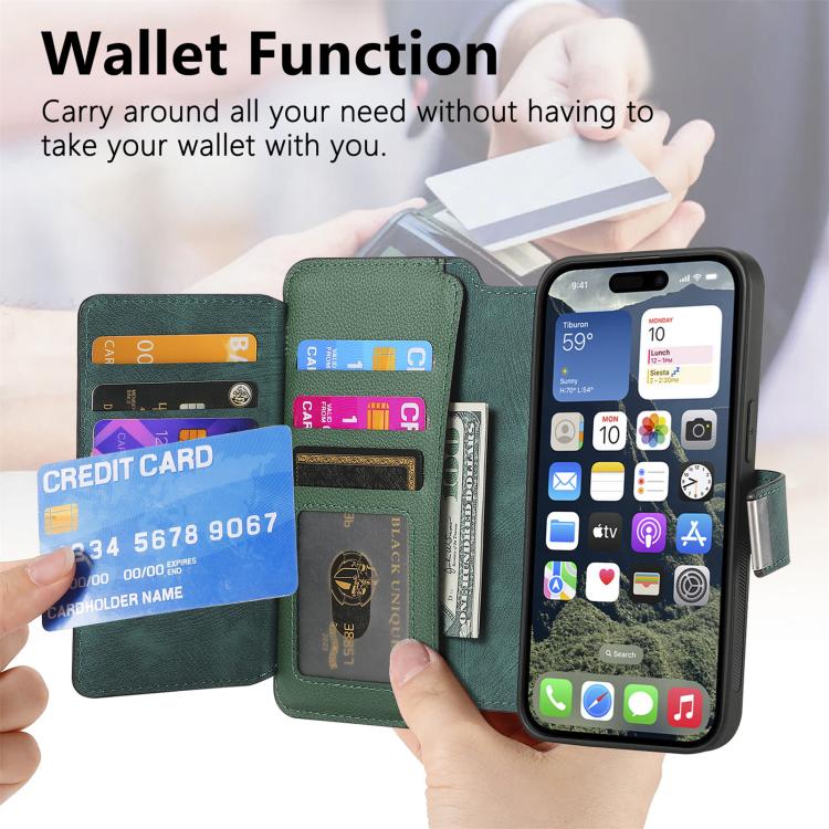 For iPhone 16 CaseNeo MagSafe RFID Anti-theft Zipper Wallet Retro Leather Phone Case(Green) - iPhone 16 Cases by CaseNeo | Online Shopping UK | buy2fix
