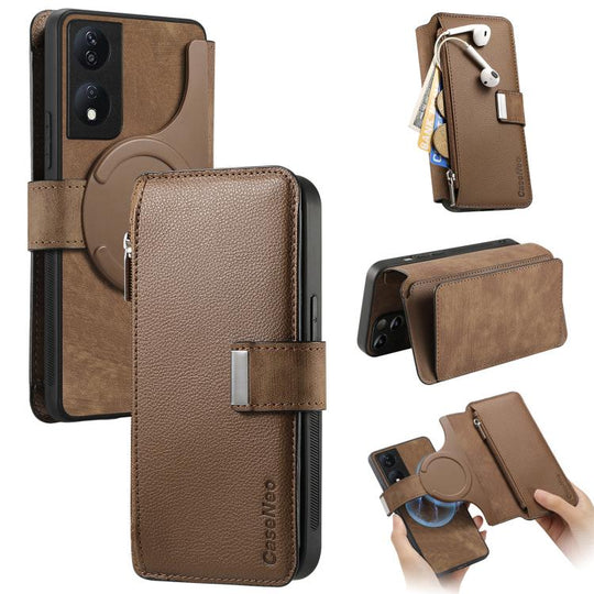 For Honor X7b CaseNeo MagSafe RFID Anti-theft Zipper Wallet Retro Leather Phone Case(Brown)