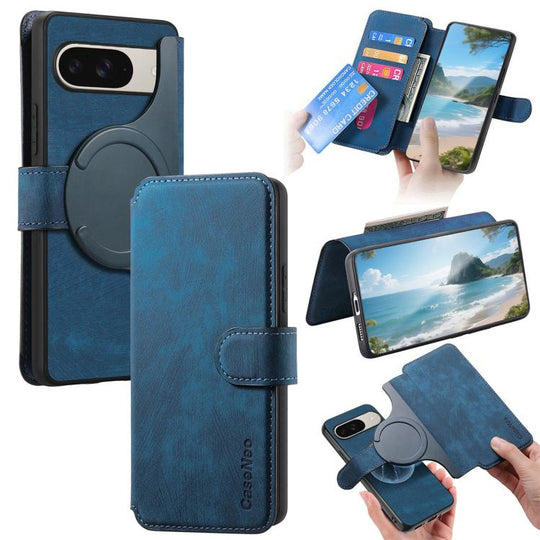 For Google Pixel 10 / 10 Pro / 9 / 9 Pro CaseNeo MagSafe RFID Anti-theft Retro Leather Phone Case(Blue)