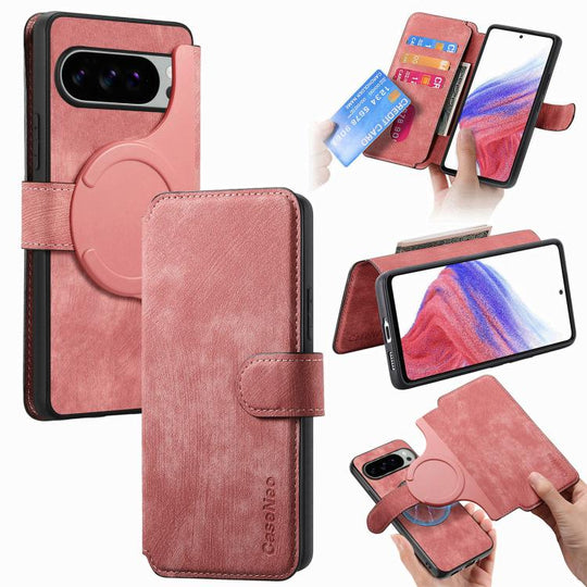 For Google Pixel 10 Pro XL / 9 Pro XL CaseNeo MagSafe RFID Anti-theft Retro Leather Phone Case(Pink)