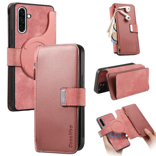 For Galaxy A56 5G CaseNeo MagSafe RFID Anti-theft Zipper Wallet Retro Leather Phone Case(Pink)