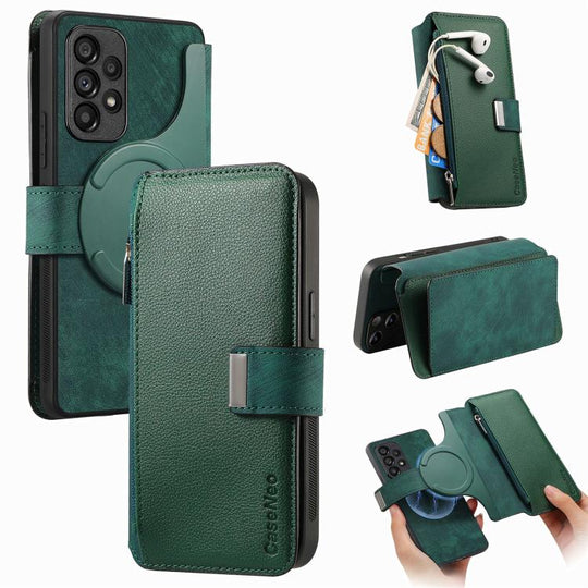 For Galaxy A53 CaseNeo MagSafe RFID Anti-theft Zipper Wallet Retro Leather Phone Case(Green)