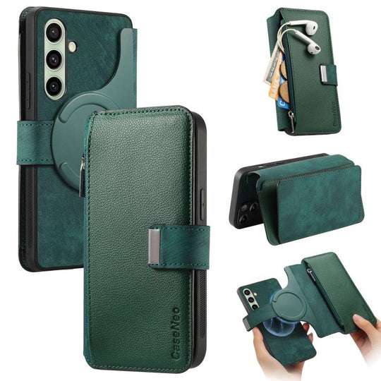 For Galaxy A18 / A17 4G / 5G CaseNeo MagSafe RFID Anti-theft Zipper Wallet Retro Leather Phone Case(Green)