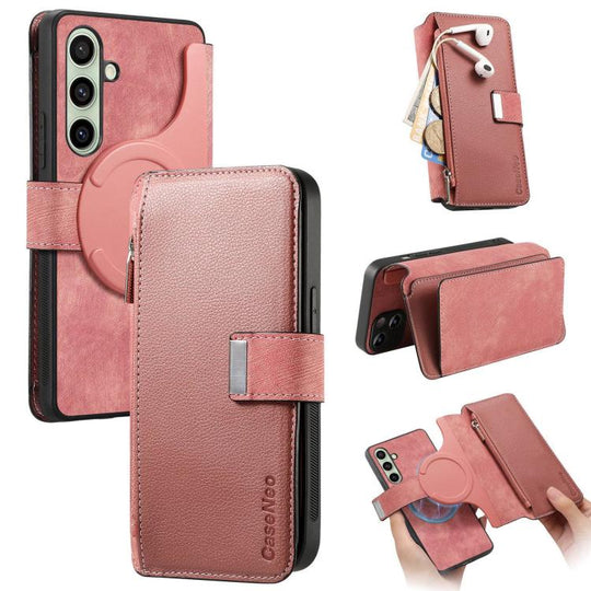 For Galaxy A18 / A17 4G / 5G CaseNeo MagSafe RFID Anti-theft Zipper Wallet Retro Leather Phone Case(Pink)
