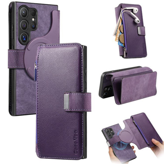For Galaxy S24 Ultra 5G CaseNeo MagSafe RFID Anti-theft Zipper Wallet Retro Leather Phone Case(Purple)