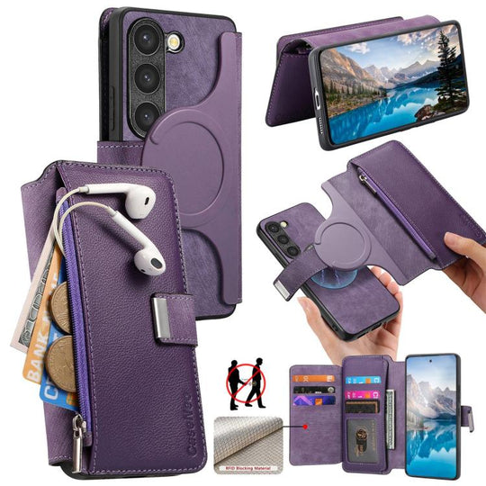 For Galaxy S23 5G CaseNeo MagSafe RFID Anti-theft Zipper Wallet Retro Leather Phone Case(Purple)