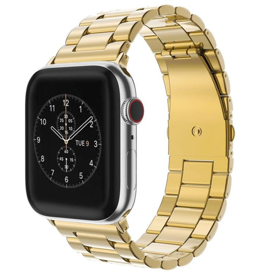For Apple Watch 38 / 40 / 41 / S10 42mm xDfind Three Beads Fold Buckle Stainless Steel Watch Band(Gold)