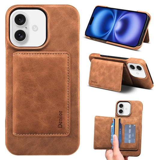 For iPhone 16 Plus Denior D27 Retro Texture RFID MagSafe Photo Frame Card-slot Phone Case(Brown) - iPhone 16 Plus Cases by Denior | Online Shopping UK | buy2fix