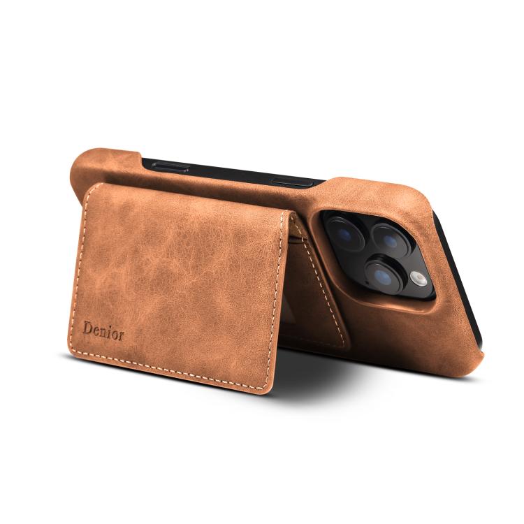 For iPhone 16 Plus Denior D27 Retro Texture RFID MagSafe Photo Frame Card-slot Phone Case(Brown) - iPhone 16 Plus Cases by Denior | Online Shopping UK | buy2fix