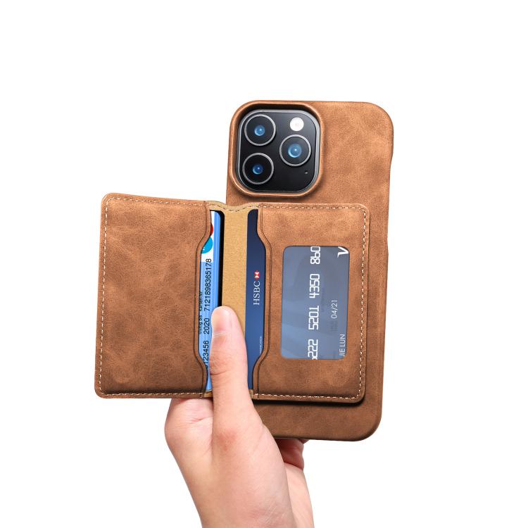For iPhone 16 Plus Denior D27 Retro Texture RFID MagSafe Photo Frame Card-slot Phone Case(Brown) - iPhone 16 Plus Cases by Denior | Online Shopping UK | buy2fix