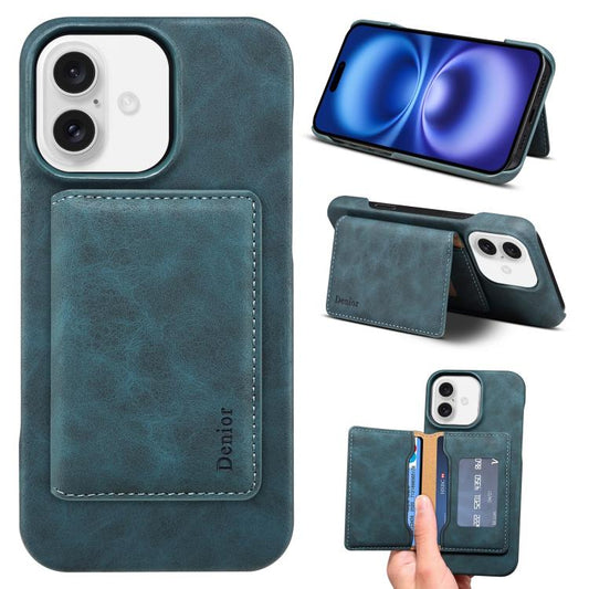 For iPhone 16 Plus Denior D27 Retro Texture RFID MagSafe Photo Frame Card-slot Phone Case(Blue) - iPhone 16 Plus Cases by Denior | Online Shopping UK | buy2fix