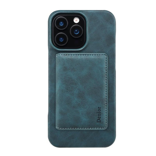 For iPhone 16 Plus Denior D27 Retro Texture RFID MagSafe Photo Frame Card-slot Phone Case(Blue) - iPhone 16 Plus Cases by Denior | Online Shopping UK | buy2fix
