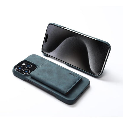 For iPhone 16 Plus Denior D27 Retro Texture RFID MagSafe Photo Frame Card-slot Phone Case(Blue) - iPhone 16 Plus Cases by Denior | Online Shopping UK | buy2fix