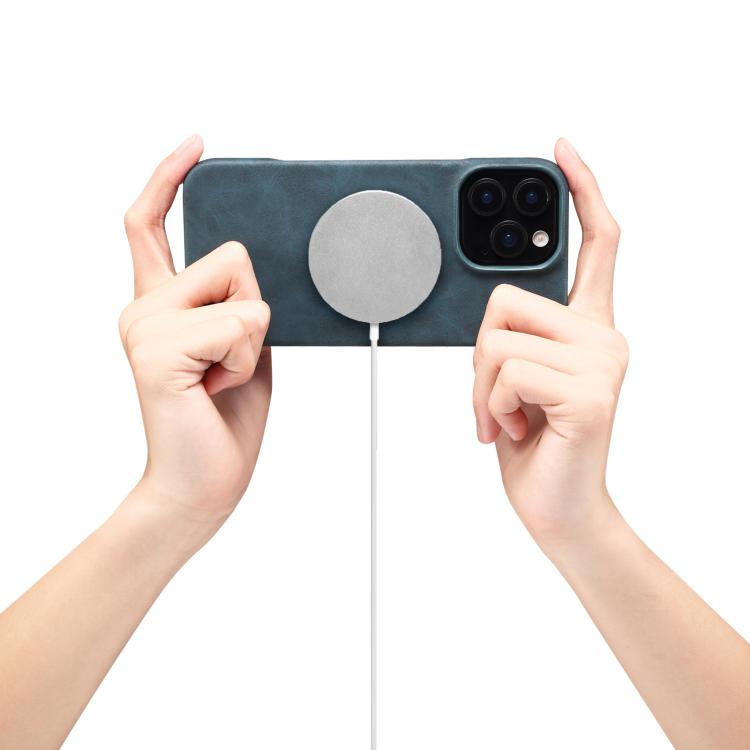 For iPhone 16 Plus Denior D27 Retro Texture RFID MagSafe Photo Frame Card-slot Phone Case(Blue) - iPhone 16 Plus Cases by Denior | Online Shopping UK | buy2fix