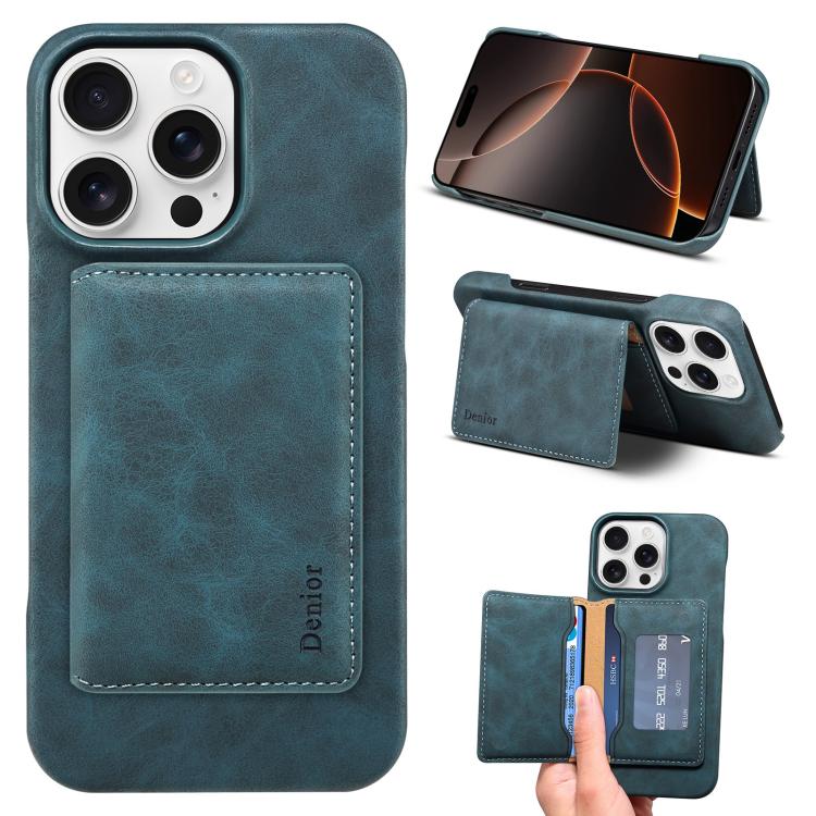 For iPhone 16 Pro Denior D27 Retro Texture RFID MagSafe Photo Frame Card-slot Phone Case(Blue) - iPhone 16 Pro Cases by Denior | Online Shopping UK | buy2fix