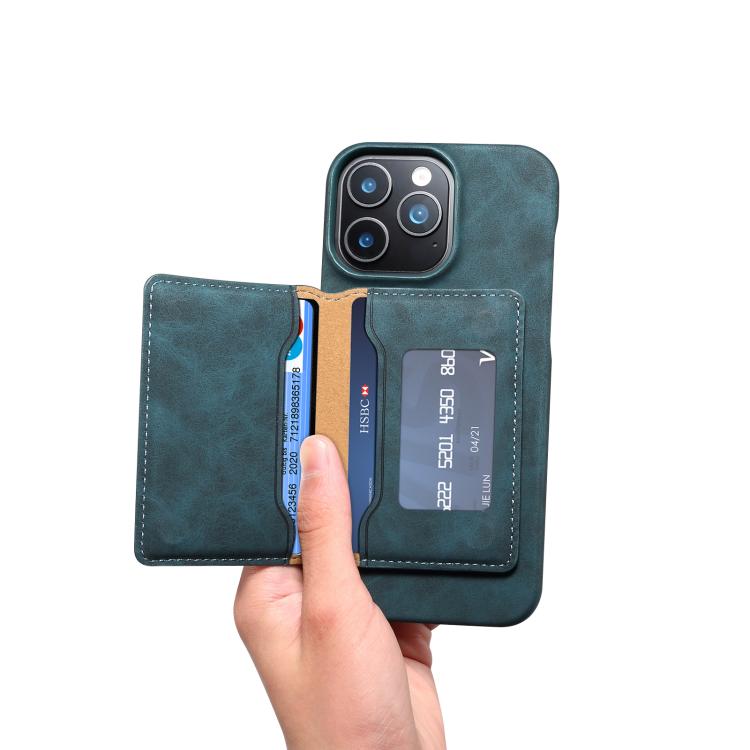 For iPhone 16 Pro Denior D27 Retro Texture RFID MagSafe Photo Frame Card-slot Phone Case(Blue) - iPhone 16 Pro Cases by Denior | Online Shopping UK | buy2fix
