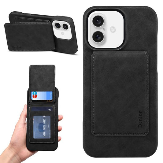 For iPhone 16 Plus Denior D28 Retro Texture RFID MagSafe Vertical Flip Card-slot Phone Case(Black) - iPhone 16 Plus Cases by Denior | Online Shopping UK | buy2fix