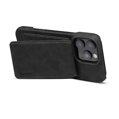 For iPhone 16 Plus Denior D28 Retro Texture RFID MagSafe Vertical Flip Card-slot Phone Case(Black) - iPhone 16 Plus Cases by Denior | Online Shopping UK | buy2fix