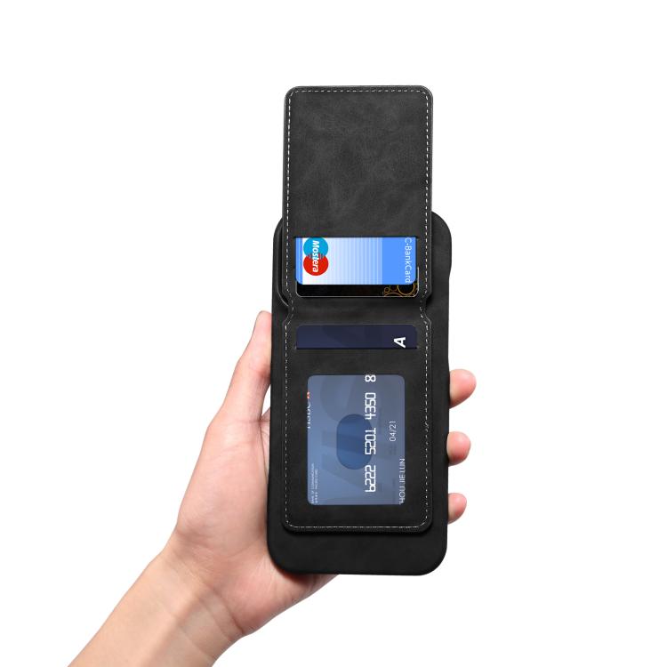 For iPhone 16 Plus Denior D28 Retro Texture RFID MagSafe Vertical Flip Card-slot Phone Case(Black) - iPhone 16 Plus Cases by Denior | Online Shopping UK | buy2fix