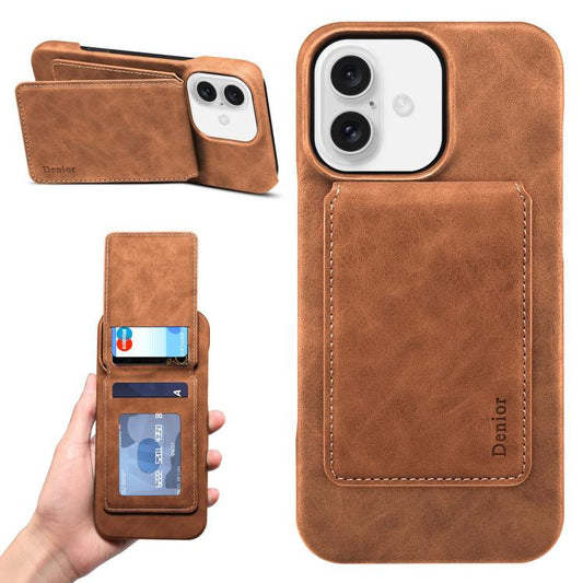 For iPhone 16 Plus Denior D28 Retro Texture RFID MagSafe Vertical Flip Card-slot Phone Case(Brown) - iPhone 16 Plus Cases by Denior | Online Shopping UK | buy2fix