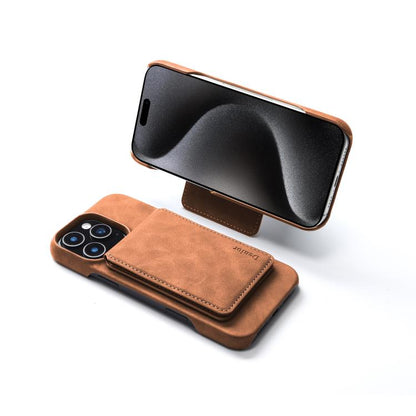 For iPhone 16 Plus Denior D28 Retro Texture RFID MagSafe Vertical Flip Card-slot Phone Case(Brown) - iPhone 16 Plus Cases by Denior | Online Shopping UK | buy2fix