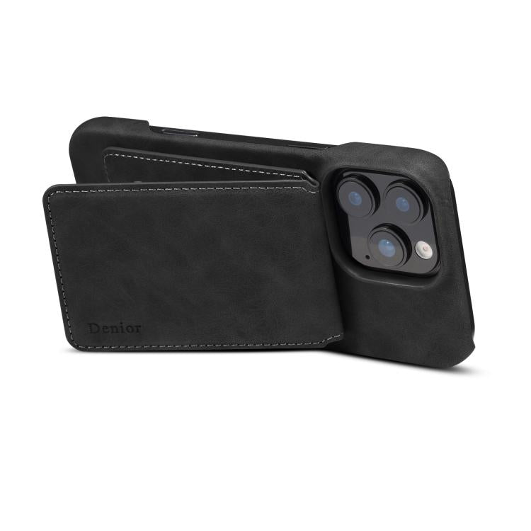 For iPhone 16 Pro Denior D28 Retro Texture RFID MagSafe Vertical Flip Card-slot Phone Case(Black) - iPhone 16 Pro Cases by Denior | Online Shopping UK | buy2fix
