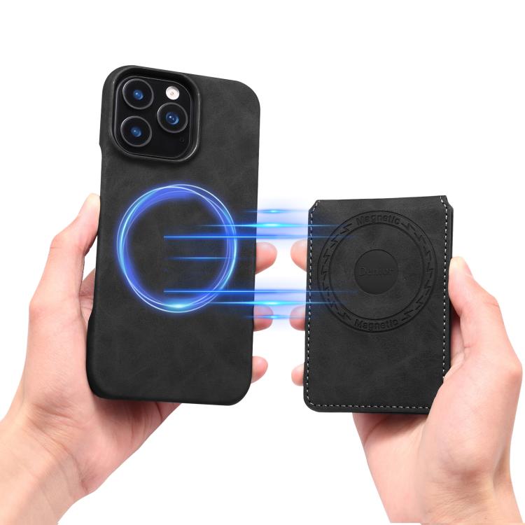 For iPhone 16 Pro Denior D28 Retro Texture RFID MagSafe Vertical Flip Card-slot Phone Case(Black) - iPhone 16 Pro Cases by Denior | Online Shopping UK | buy2fix