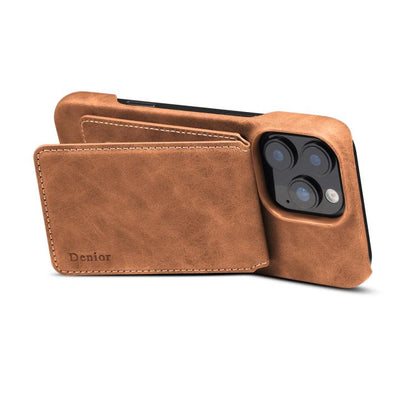 For iPhone 16 Pro Denior D28 Retro Texture RFID MagSafe Vertical Flip Card-slot Phone Case(Brown) - iPhone 16 Pro Cases by Denior | Online Shopping UK | buy2fix